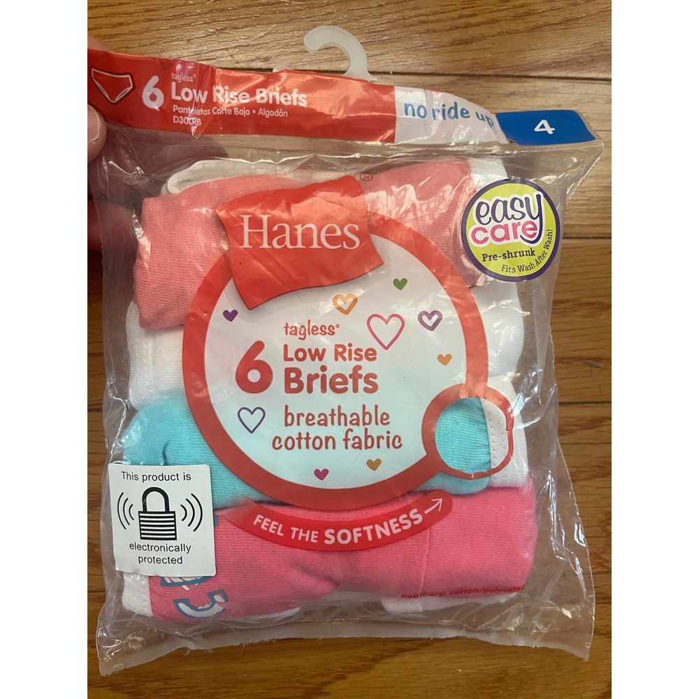 Hanes Girls 6 Pack Low Rise Briefs Tagless Cotton Underwear Size 4